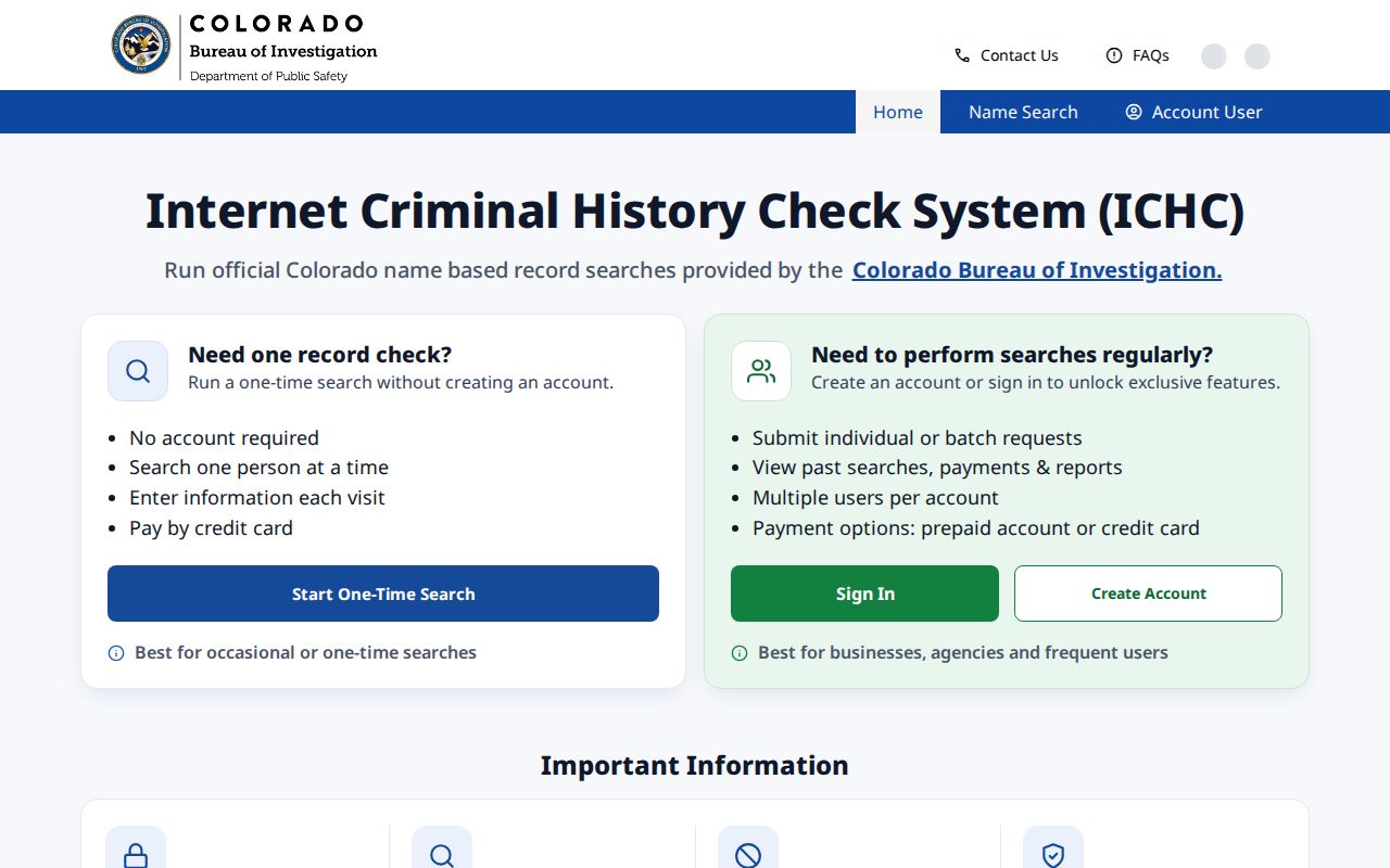 Colorado Internet Criminal History Check search interface for Garfield County records