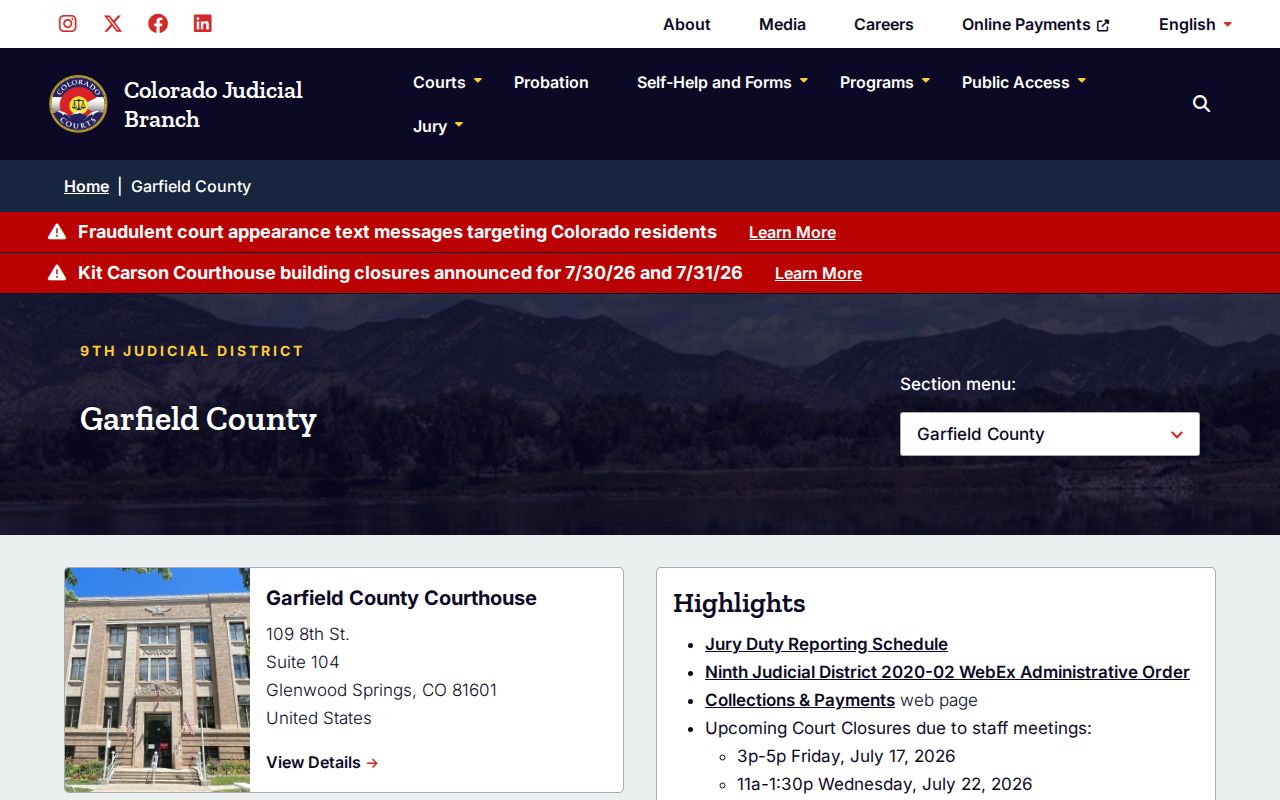 Garfield County courthouse cards for Glenwood Springs and Rifle