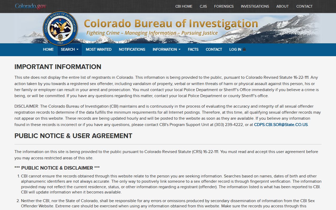 Garfield County sex offender registry profile field layout